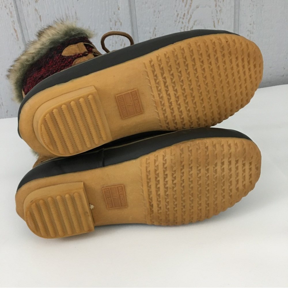 Totes Faux Fur Plaid Cloth Lace Up Winter Duck Boots Lynn Tan Size 7 M - Picture 5 of 13